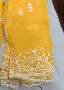 Yellow Embroidered Unstitched Suit