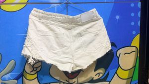 White Lace Trim Denim Shorts