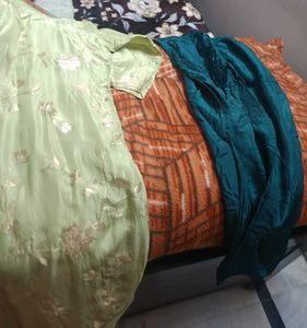 Elegant Teal Dupatta with Gold Floral Print