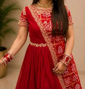 Padded Banarasi silk Anarkali-style gown