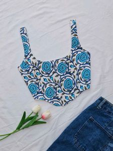 Blue floral print corset Top