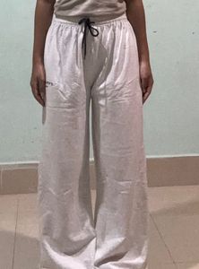 white greyish wide leg draw string pant