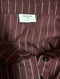Burgundy Pinstripe Fitted Blouse - S