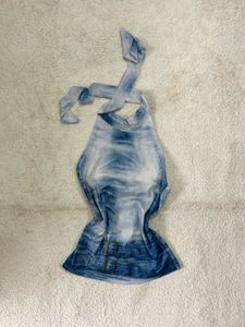 Denim Print Halter Mini Dress