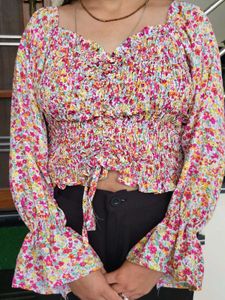 Floral Smocked Tie-Up Top