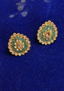 Elegant Green Meenakari Kundan Stud Earrings for W