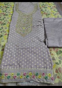 Embroidered suit with banarasi dupatta