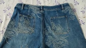 Embroidered Blue Denim Jeans