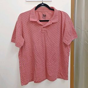 Peach Pink Printed Polo Tee | XL