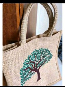 Jute Tote Bag with Tree Print