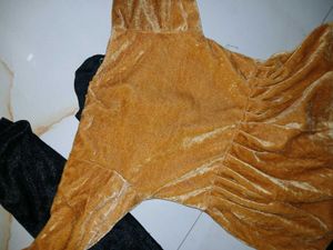 Golden Velvet Frock Leggings Set