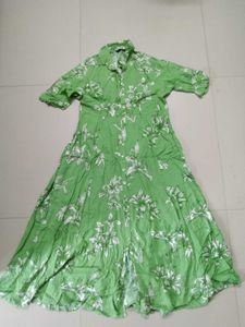 Olive Green Flared Dress With Belt