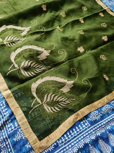 Olive green cotton blend beautiful saree