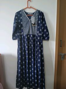 Navy Blue Printed Maxi Dress