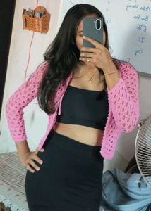 Pink Crochet Cardigan