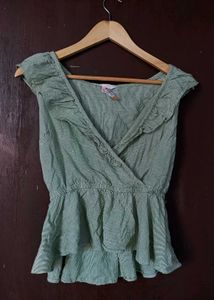 Green Striped Peplum Top