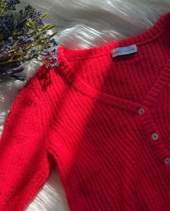 Red Button-Down Cardigan