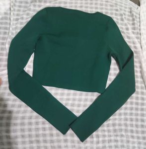 ZARA Green Square Neck Long Sleeve Top