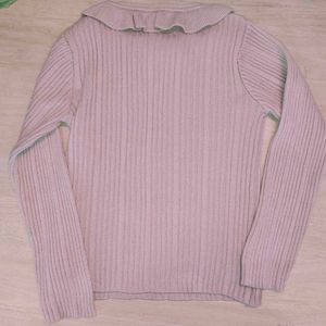 Ribbed Knit Top with Ruffle Collar