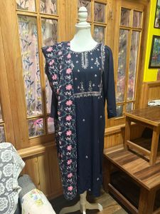 Navy Blue Embroidered Kurta Set with Dupatta