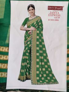 Green Saree with Cream Checkered Pattern