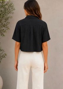 Textured Black Cropped Shirt