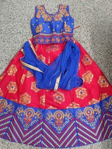 Vibrant Red & Blue Embroidered Lehenga Choli