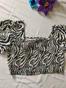Zebra Print Puff Sleeve crop Top