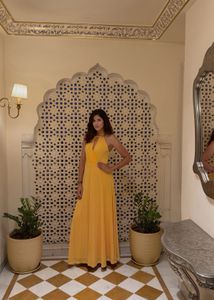Ann Taylor Yellow halter Maxi Dress formal Gown