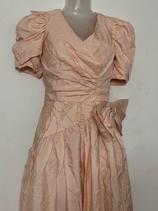 Pintresty Elegant Pink Puff Sleeve Bow Dress