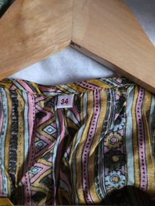 Women Mustard Yellow &amp; Green Printed Top with Dhot