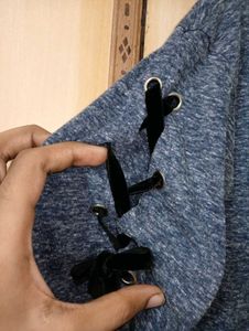 Women’s Blue Grey Lace-Up Top | Size M |