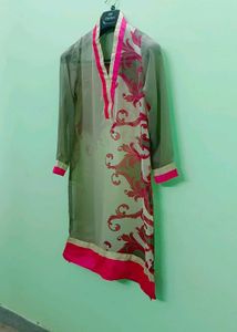 Elegant Sheer Kurta with Pink Border