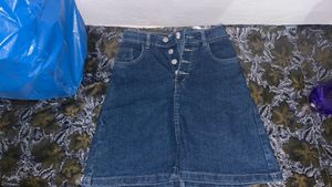 Classic Blue Denim Button-Up Skirt