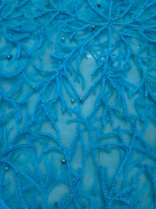 Dark Sky Blue Net Cloth With Pearls