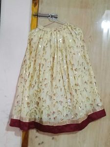 Elegant Cream &amp; Gold Lehenga Skirt