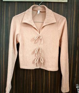 Cute Pink Textured Tie-Front Top