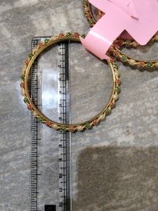 Golden Bangles With Red, Green And White Detail