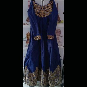 💙 Navy Blue Embroidered Anarkali Suit with Dupatt