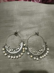 Silver Pearl Jhumka Earrings cod not available