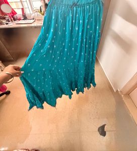 Teal Skirt with White Prints