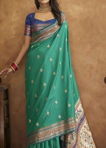 Elegant Teal Saree with Gold Border