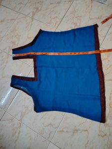 Blue Sleeveless Blouse with Trim