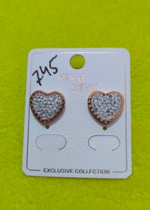 Cartier Brand,Anti Tarnish Heart Shape Ear Studs With Ad Stone