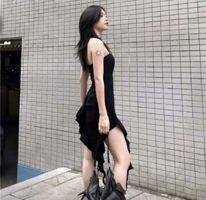 Chic Black Ruffle Slit Maxi Dress