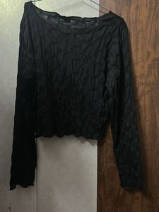 Black Textured Long Sleeve Top