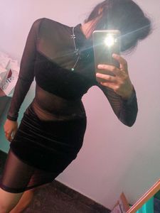 Chic Black Mesh & Velvet Dress