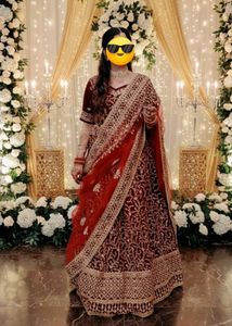 MAROON VELVET BRIDAL LEHENGA HEAVY GOLD ZARI