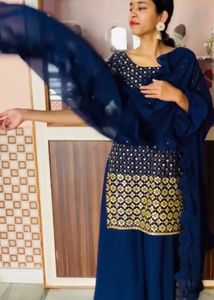 Elegant Blue Kurta Palazzo Set
