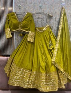 Beautiful Olive Green Embroidered Lehenga Choli